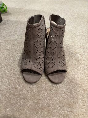 LC Lauren Conrad Taupe Laser-Cut Peep-Toe Heeled Booties